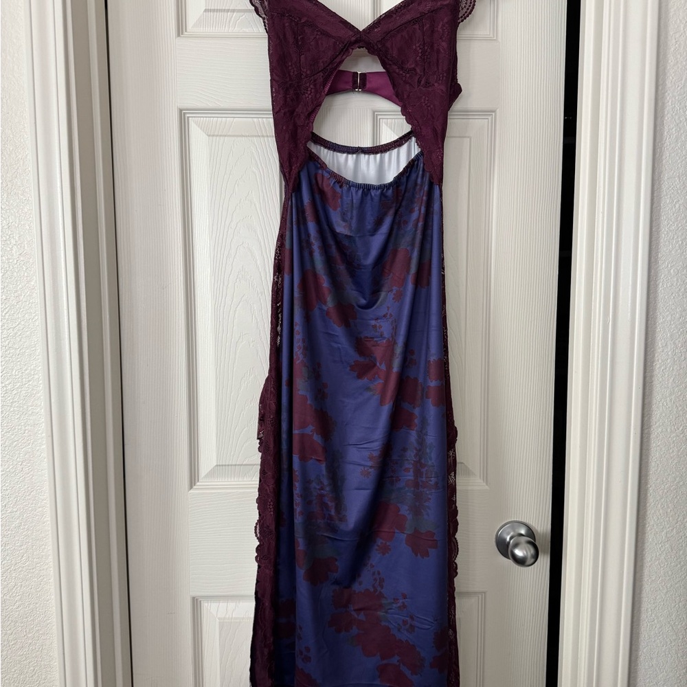 Purple and Red Backless Halter Maxi Dress
